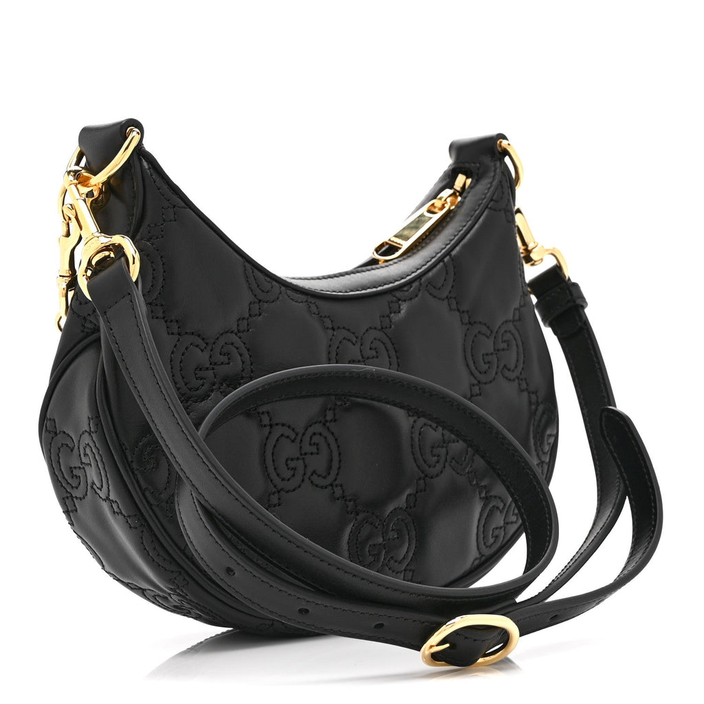Calfskin GG Matelasse Mini Hobo Shoulder Bag Black