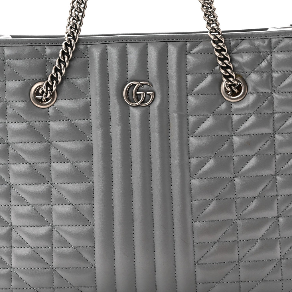 Calfskin Matelasse Aria Medium GG Marmont Shoulder Tote  Deep Grey
