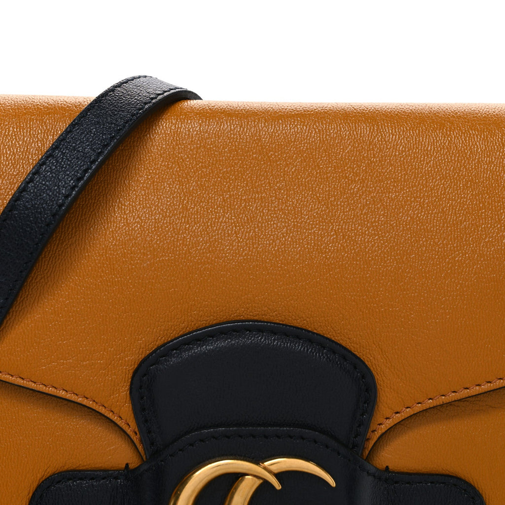New Sakai Calfskin Lux Small Dahlia Messenger Shoulder Bag Yellow Black