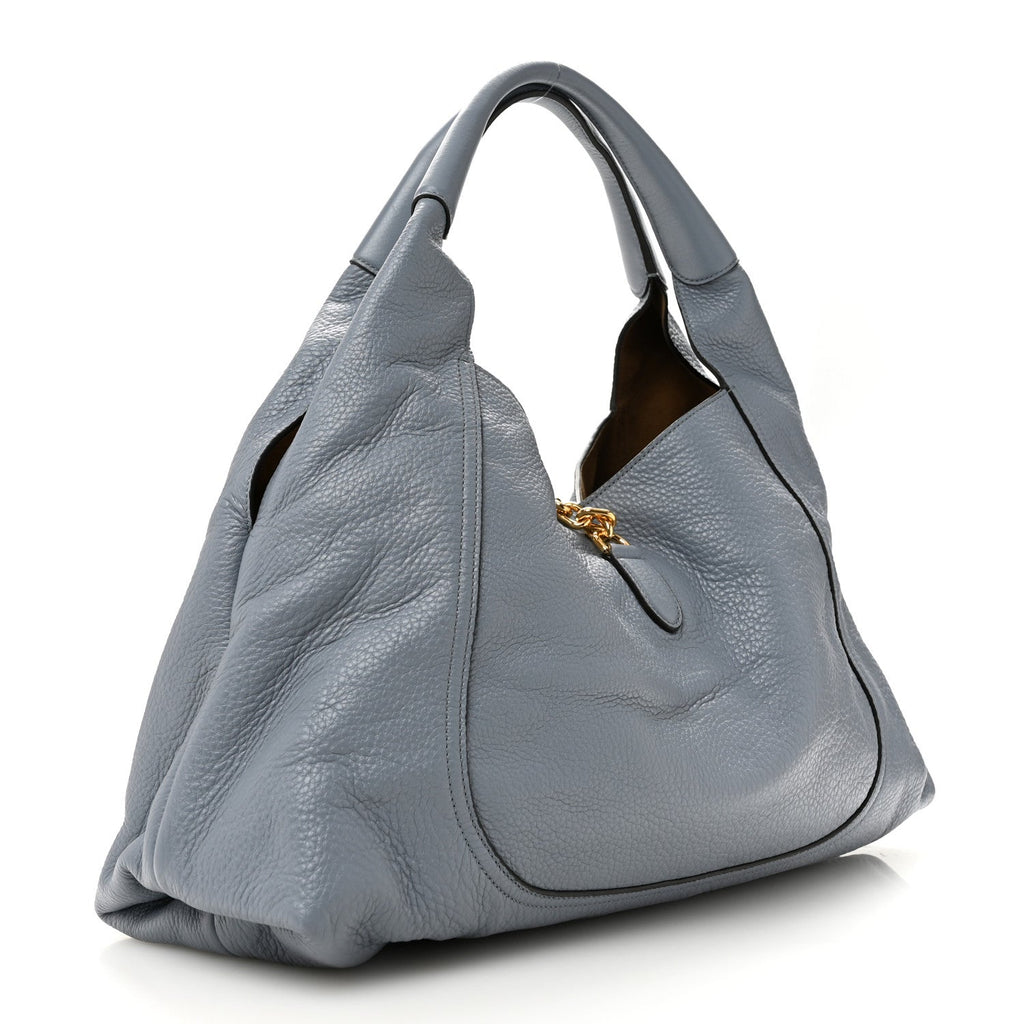 Grained Calfskin Softbit Maxi Shoulder Bag Dusty Blue