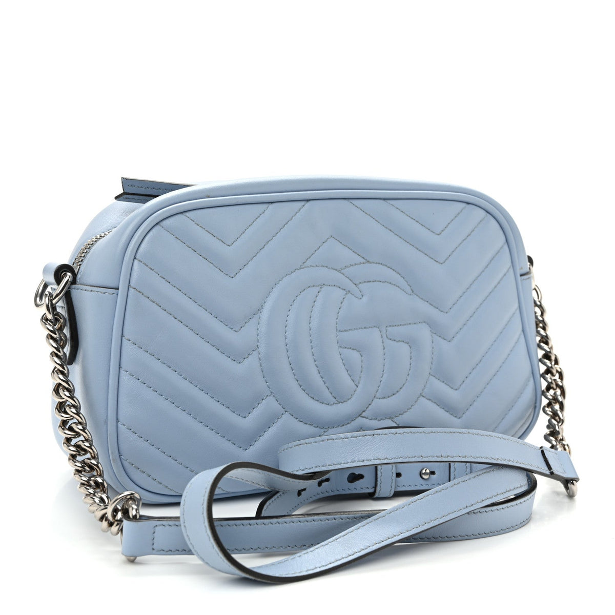 Calfskin Matelasse Small GG Marmont Chain Shoulder Bag Porcelain Light Blue
