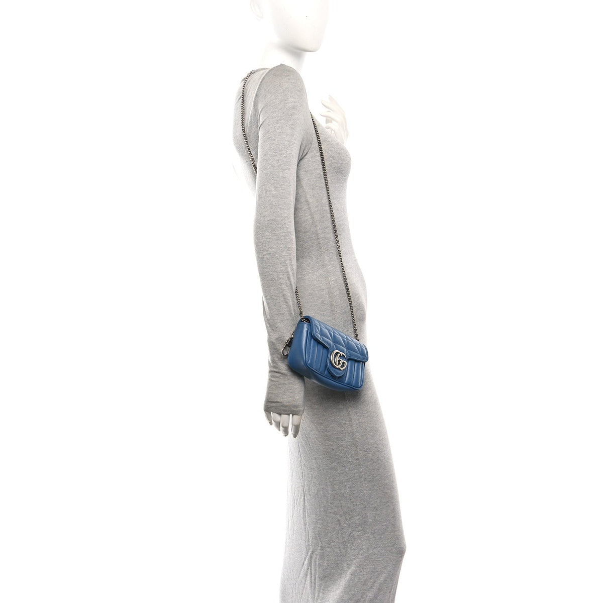 Calfskin Matelasse Aria Super Mini GG Marmont Shoulder Bag Clear Blue