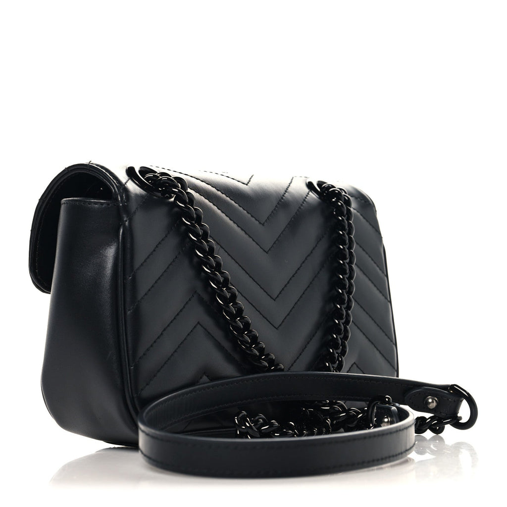 Calfskin Matelasse Monochrome Mini GG Marmont Shoulder Bag Black