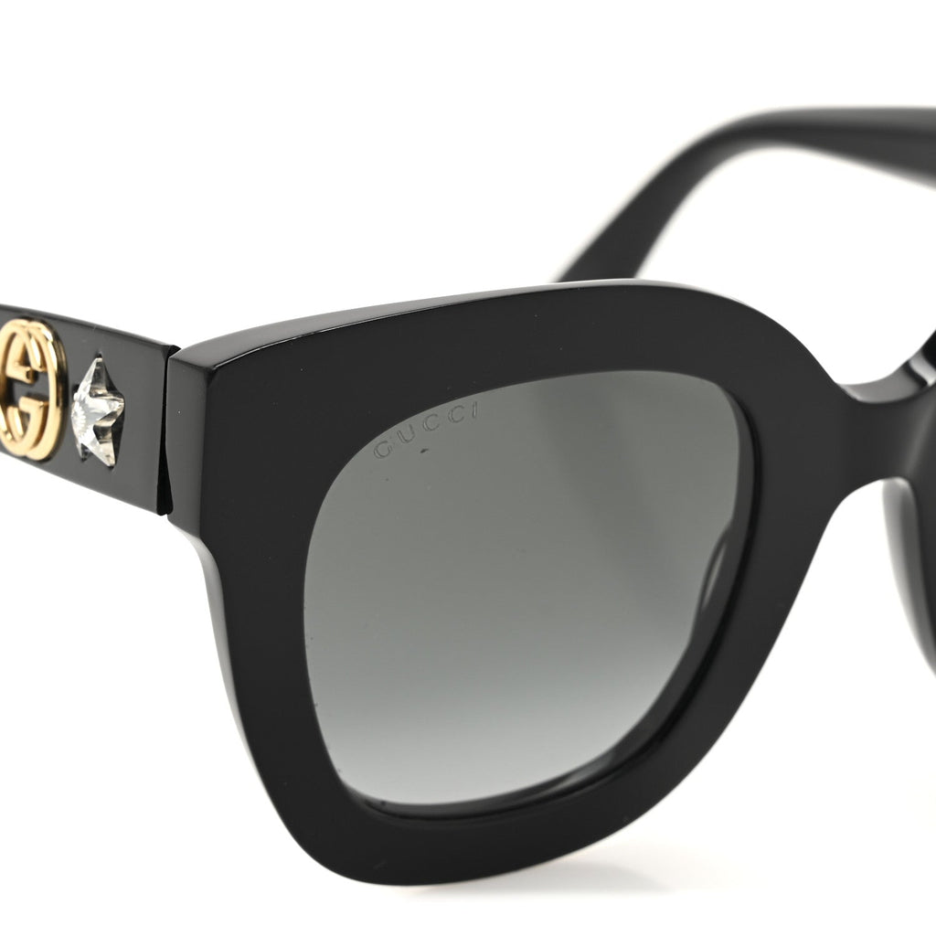 Acetate Crystal Star Round Frame Sunglasses GG0208S Black Black