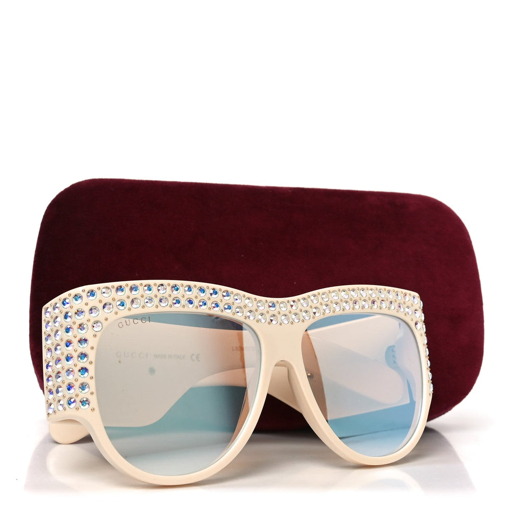 Acetate Crystal Oversize Hollywood Forever Sunglasses GG0144S Ivory
