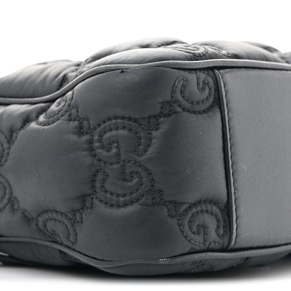 Nylon Calfskin Enamel GG Matelasse Shoulder Bag Black