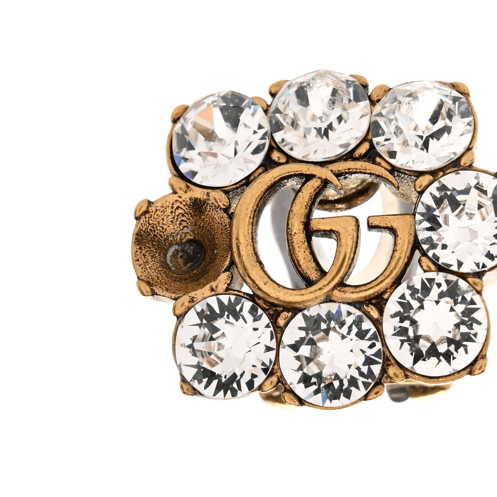 Metal Crystal Double G Clip On Earrings Aged Gold