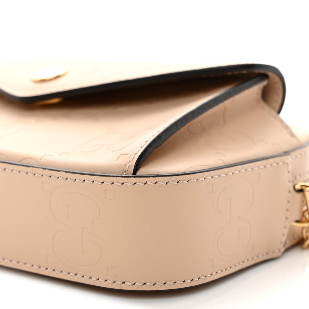 Calfskin GG Super Mini Debossed Chain Wallet Light Beige