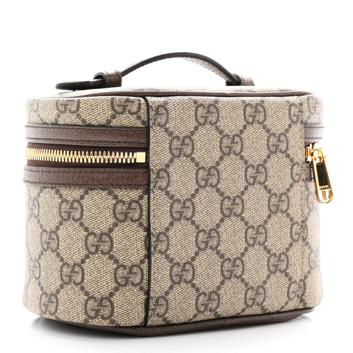 GG Supreme Monogram Textured Calfskin Web Ophidia Vanity Cosmetic Case Beige Ebony New Acero