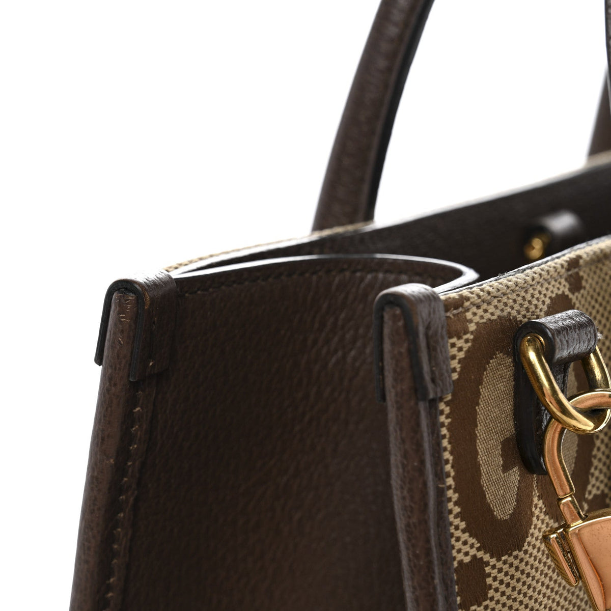 Monogram Jumbo GG Textured Dollar Calfskin Web Small Tote Bag Camel Ebony New Acero