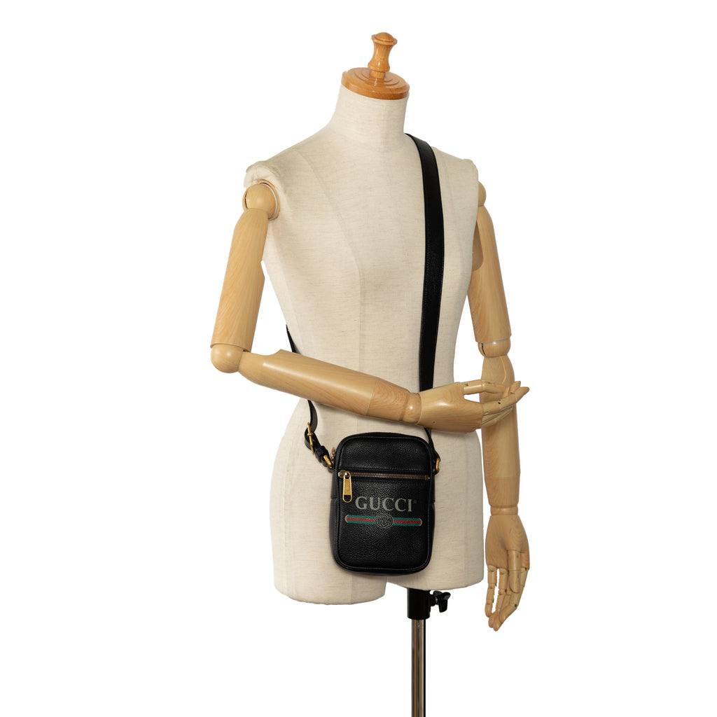 Logo Zip Messenger Bag Printed Leather Mini