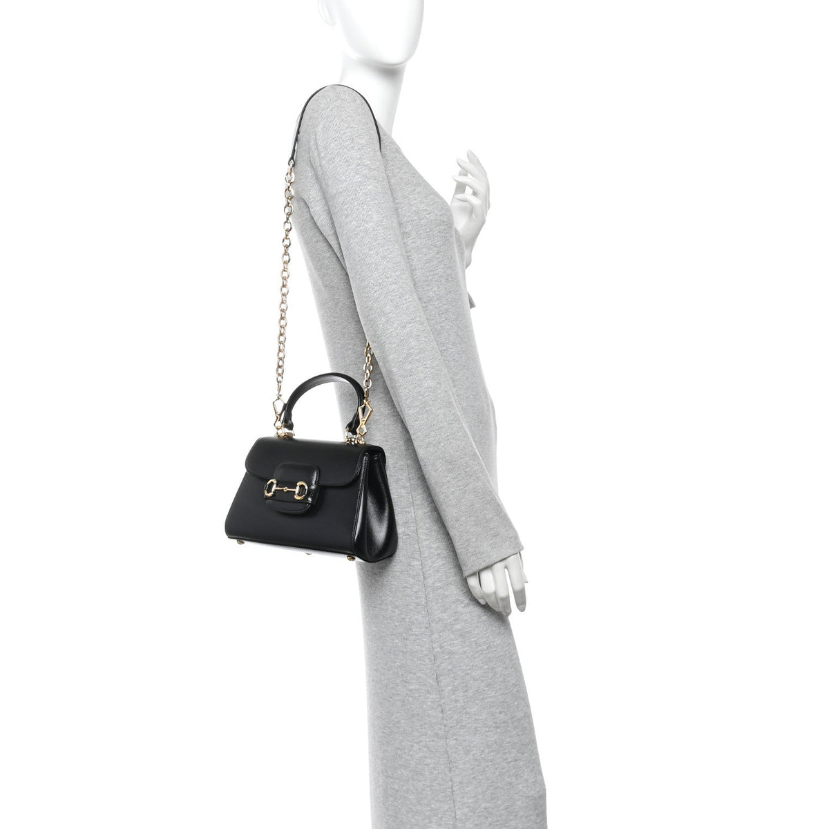 Glazed Textured Calfskin Mini Horsebit 1955 Top Handle Flap Bag Black