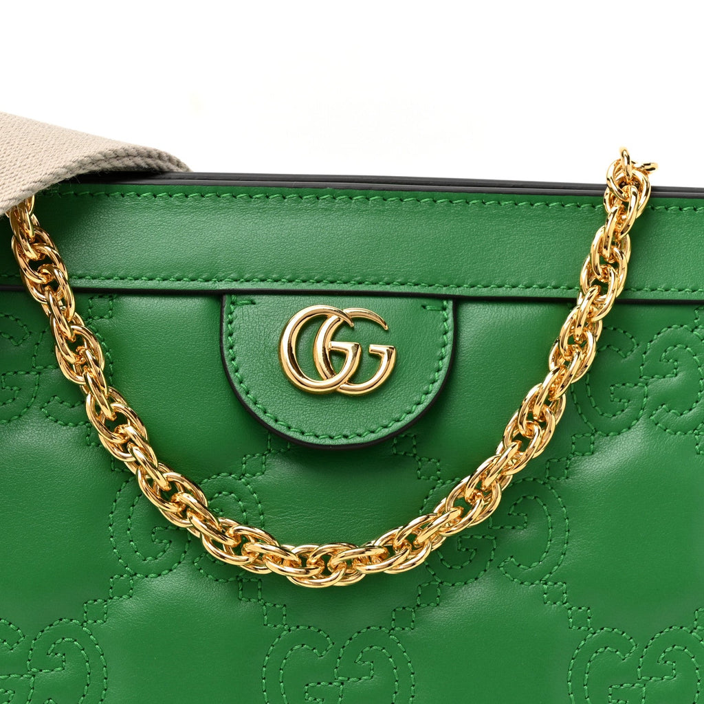 Calfskin GG Matelasse Large Slim Chain Shoulder Bag Spring Green Natural