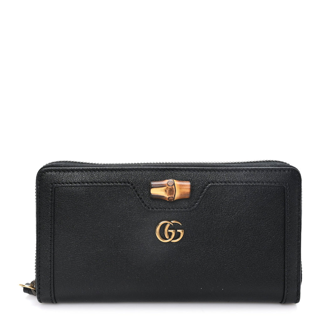 Wonka Grain Calfskin Diana Continental Wallet Black Black