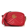 Calfskin Matelasse Mini GG Marmont Chain Shoulder Bag Hibiscus Red