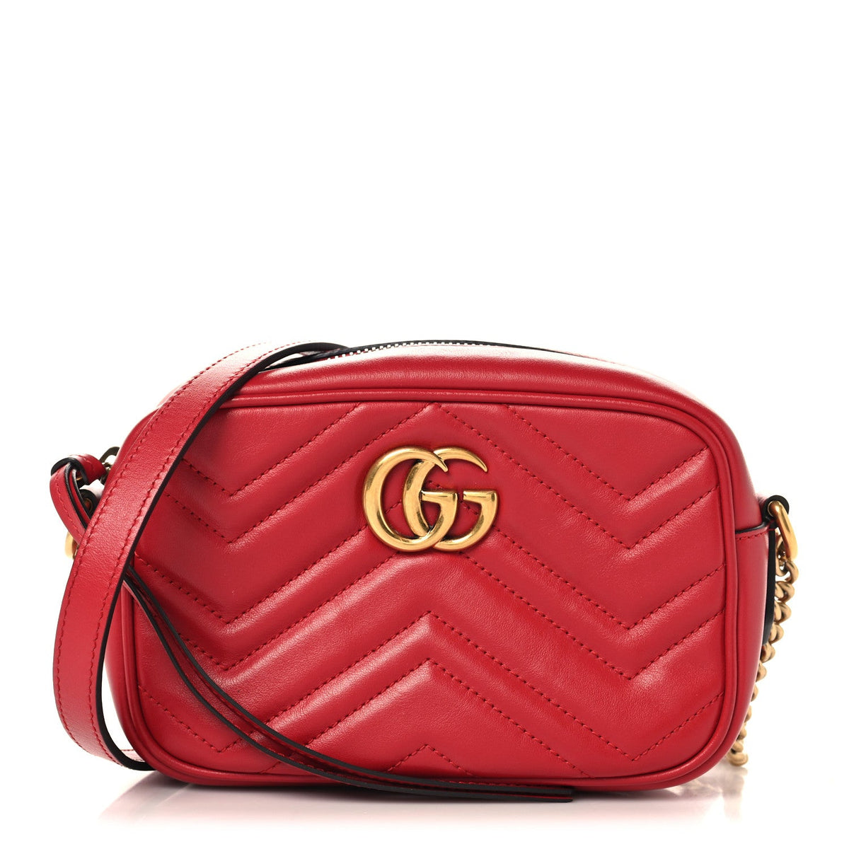Calfskin Matelasse Mini GG Marmont Chain Shoulder Bag Hibiscus Red