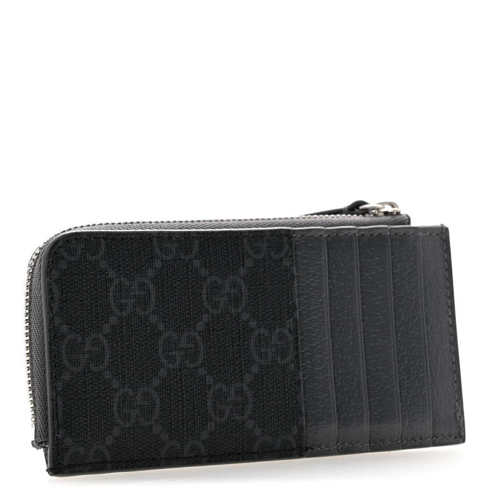 GG Supreme Monogram Zip Card Case Black Grey