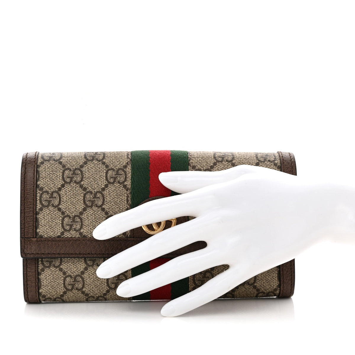 GG Supreme Monogram Web Ophidia Continental Wallet Brown