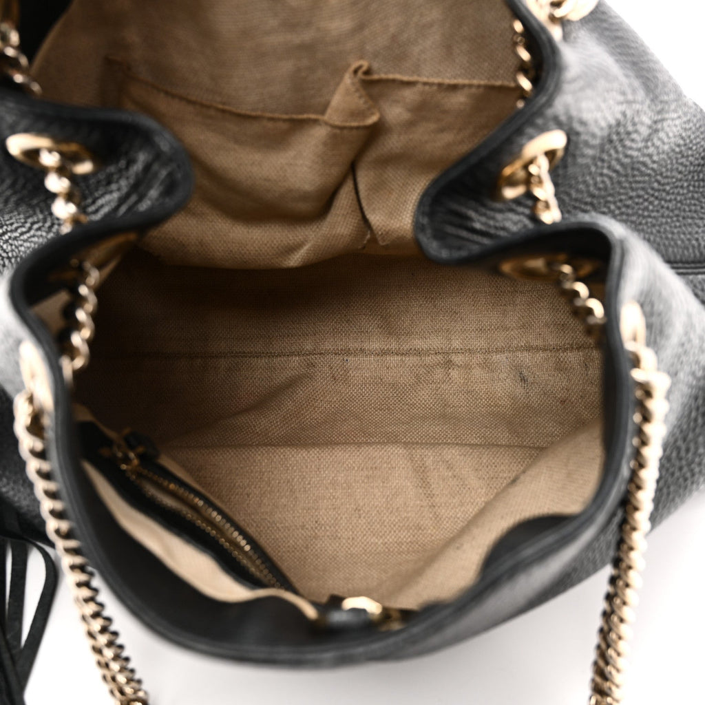Pebbled Calfskin Medium Soho Chain Shoulder Bag Black