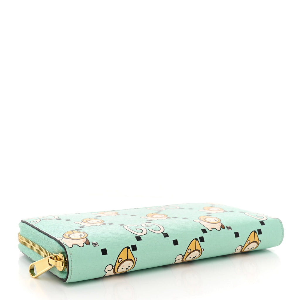 X PIKARAR Textured Dollar Calfskin Animal Print Zip Around Wallet Green