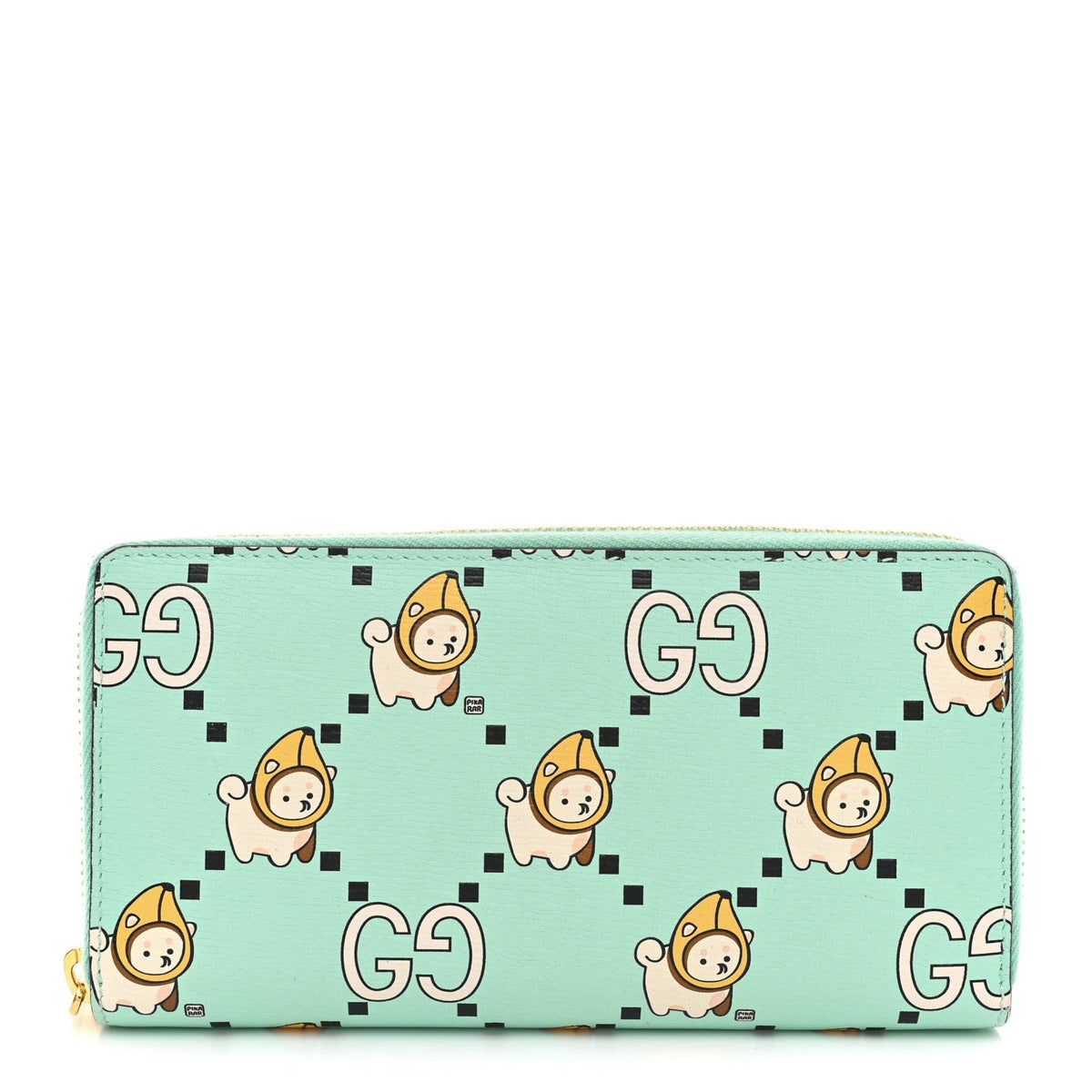 X PIKARAR Textured Dollar Calfskin Animal Print Zip Around Wallet Green