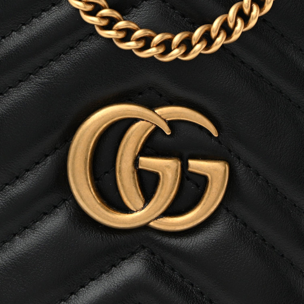 Calfskin Matelasse Mini GG Marmont 2.0 Bucket Bag Black