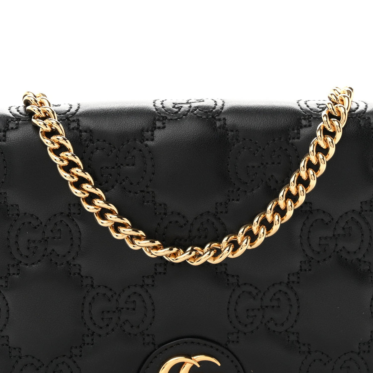 Calfskin GG Matelasse Chain Wallet Black