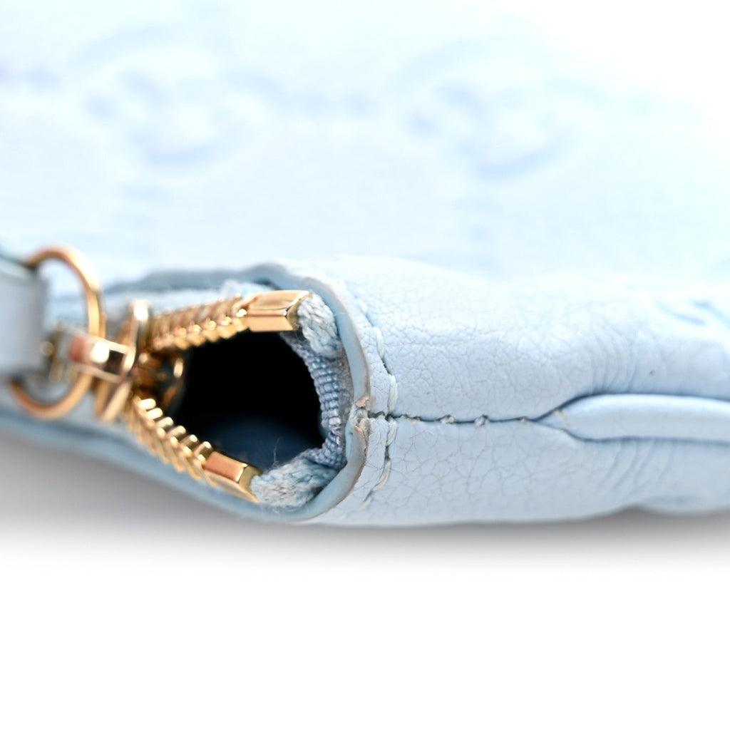 GG Grainy Calfskin Emblem Zip Key Case Light Blue