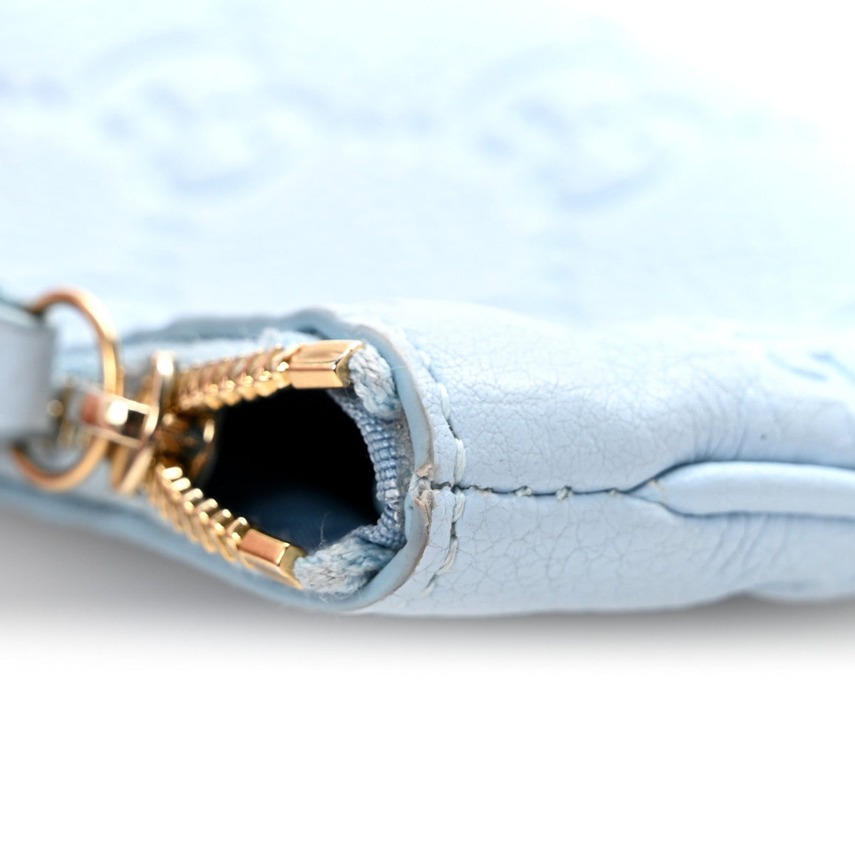 GG Grainy Calfskin Emblem Zip Key Case Light Blue