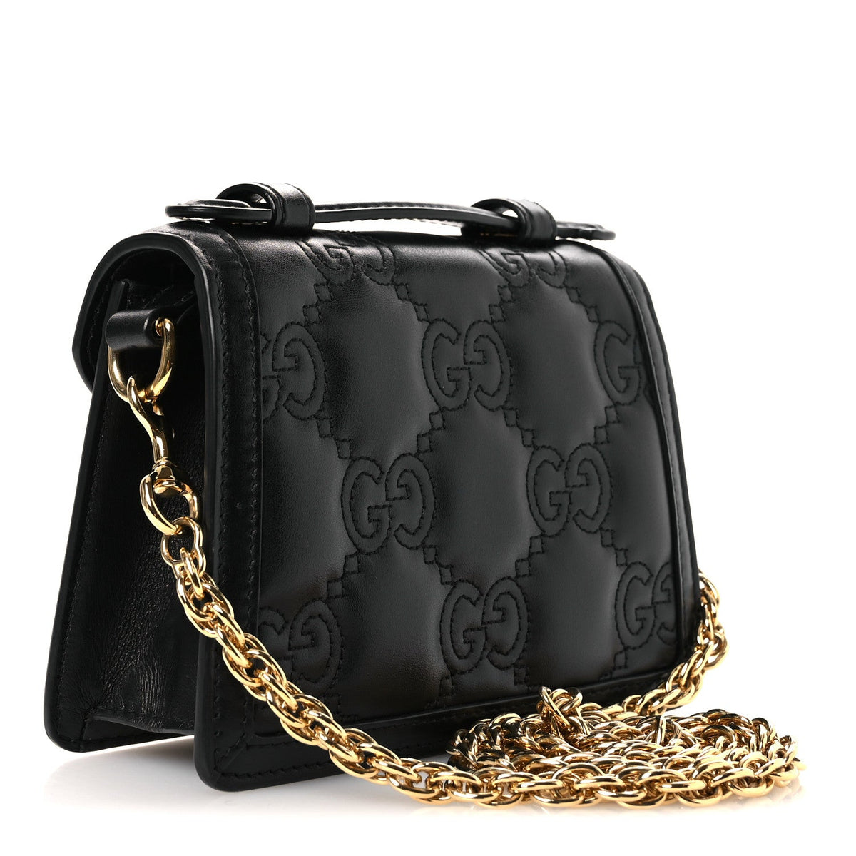 Calfskin GG Matelasse Mini Top Handle Shoulder Bag Black