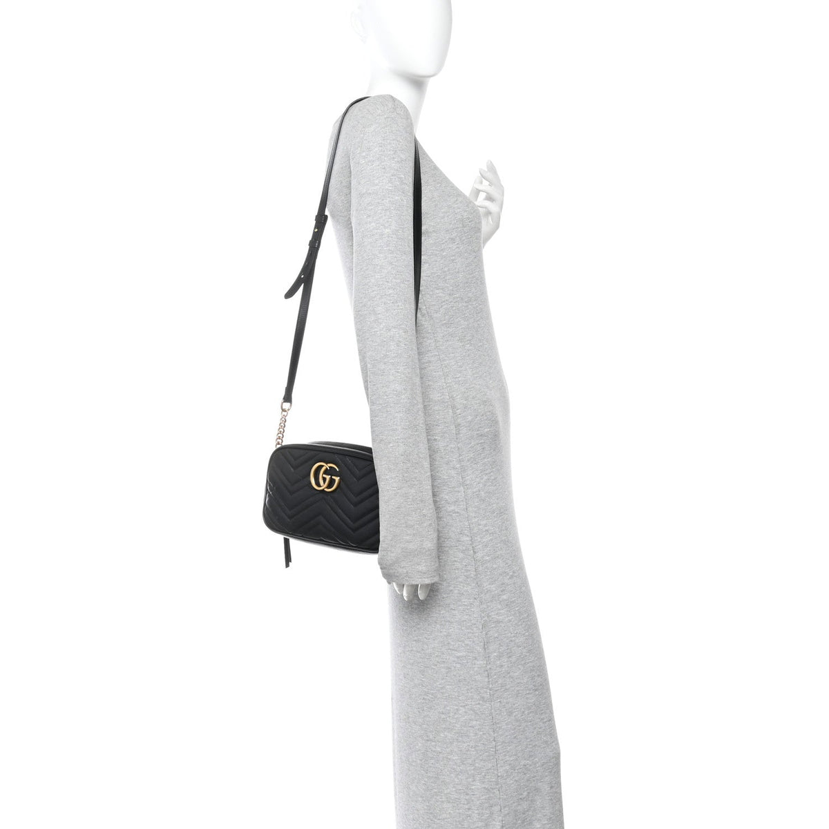 Calfskin Matelasse Small GG Marmont Chain Shoulder Bag Black