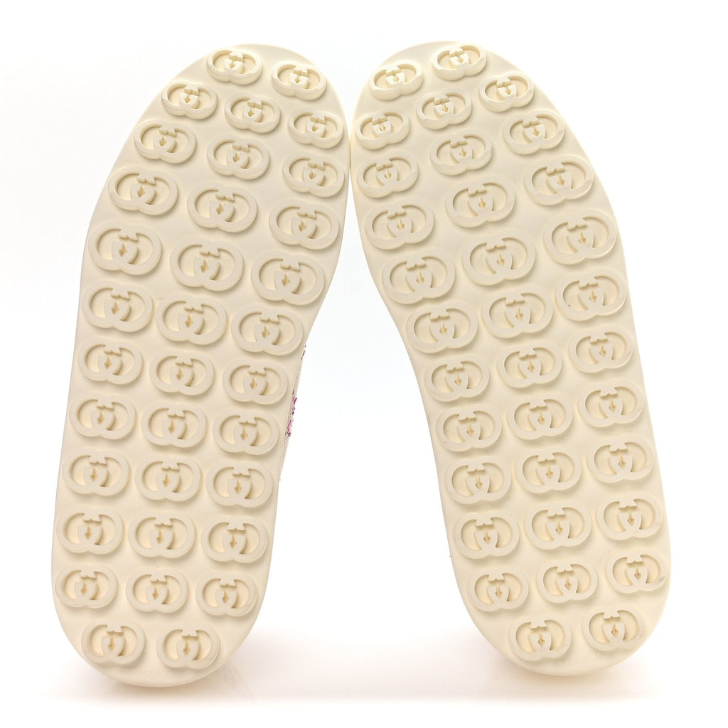 Canvas Lame Crystal GG Monogram Womens 1977 Tennis Platform 52mm Sneakers 38 Gardenia Silver Mystic White