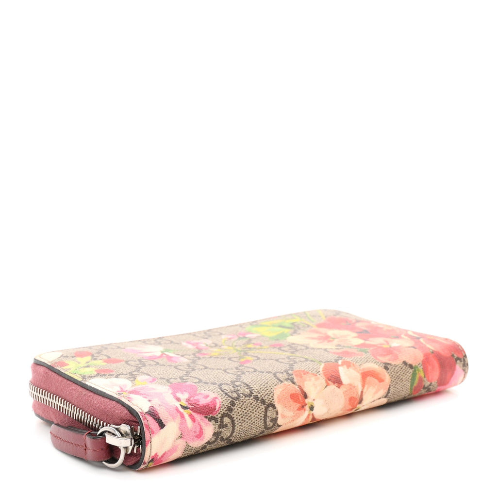 GG Supreme Monogram Blooms Zip Around Wallet Beige Multicolor Dry Rose