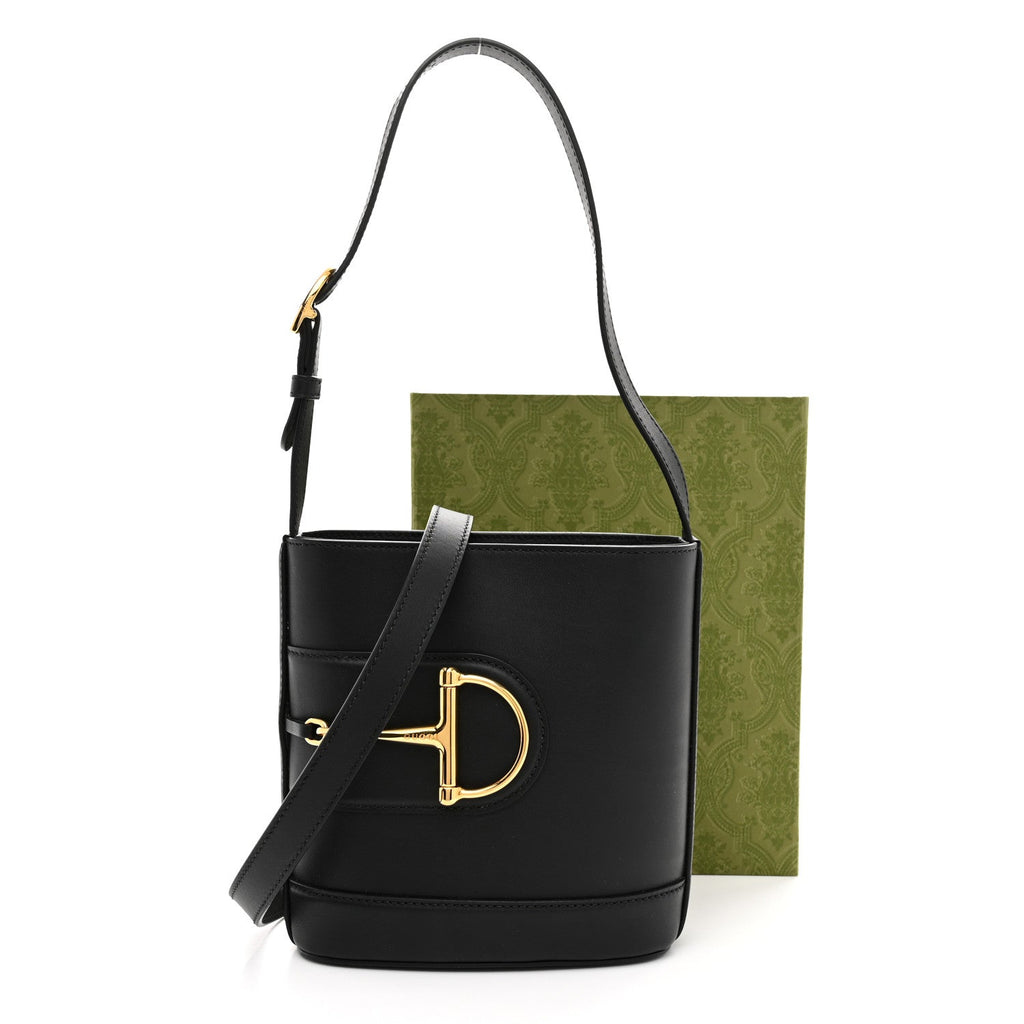 Arabella Calfskin Horsebit 73 Medium Bucket Bag Black