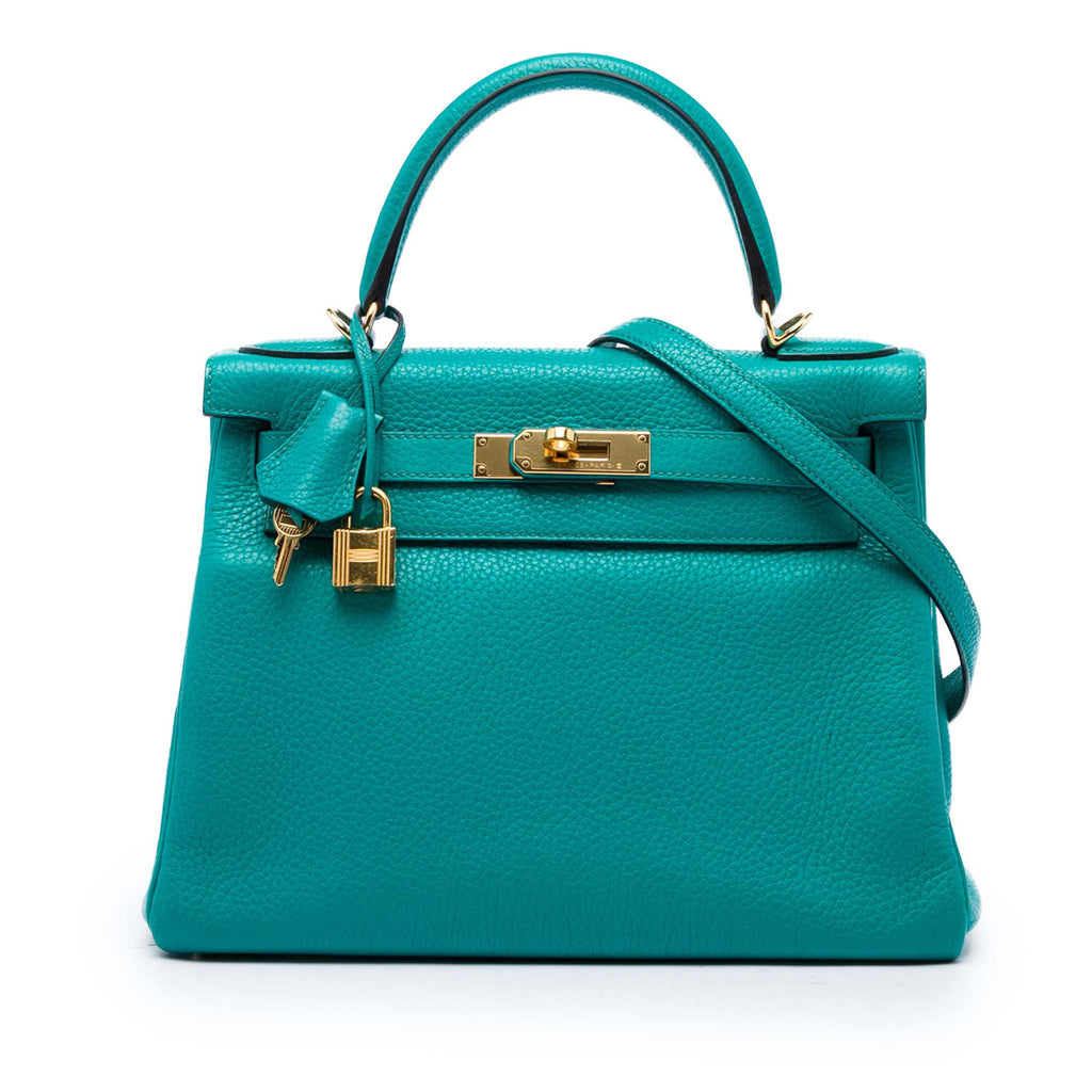Kelly Handbag Green Clemence with Gold Hardware 28