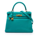 Kelly Handbag Green Clemence with Gold Hardware 28