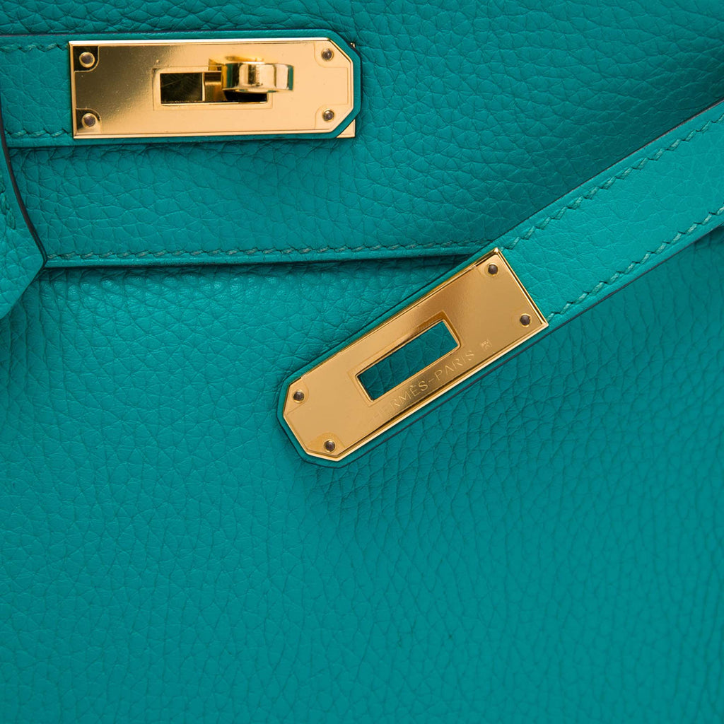 Kelly Handbag Green Clemence with Gold Hardware 28