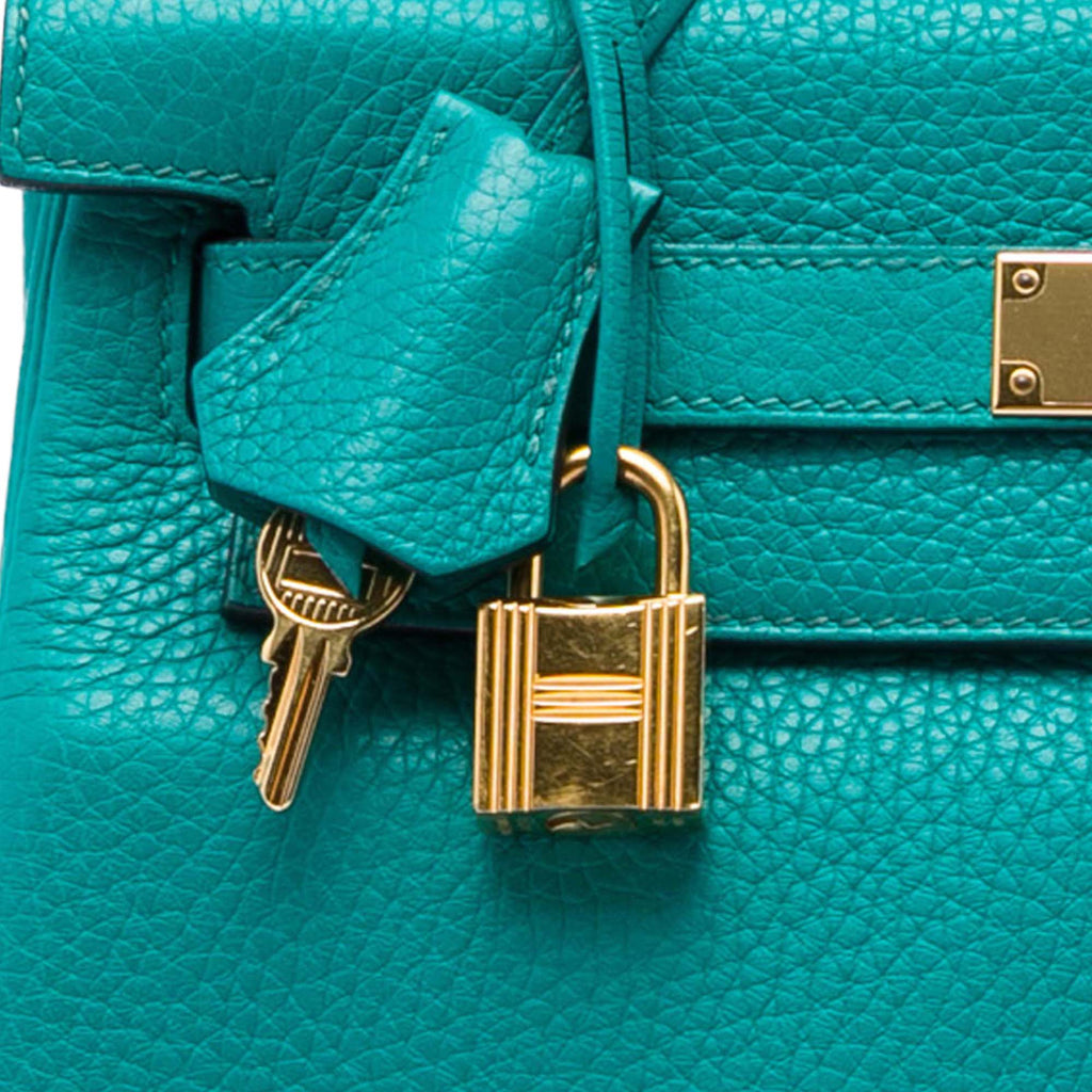 Kelly Handbag Green Clemence with Gold Hardware 28