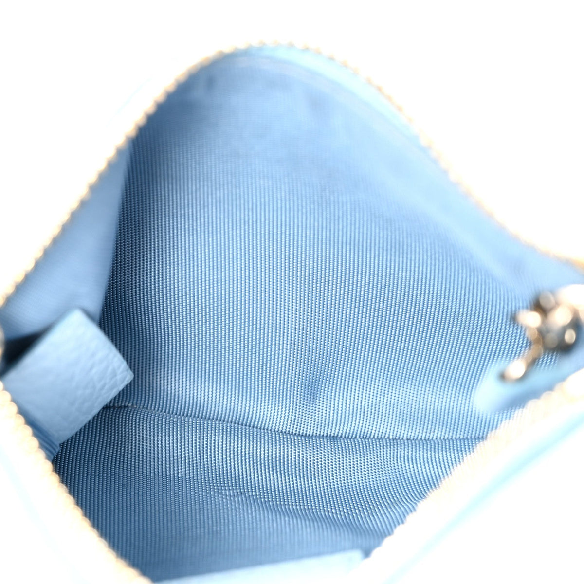 GG Grainy Calfskin Emblem Zip Key Case Light Blue
