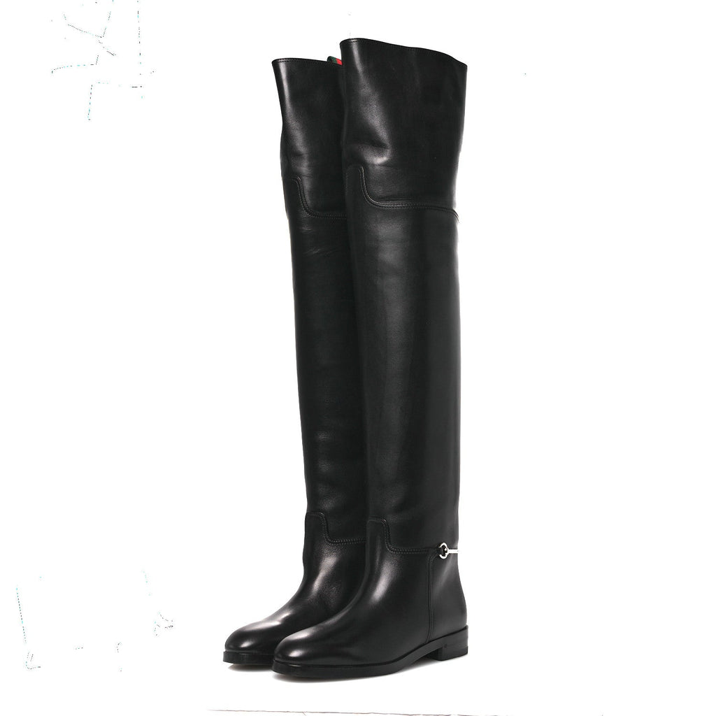 Calfskin Slim Horsebit Over The Knee High Boots 37 Black