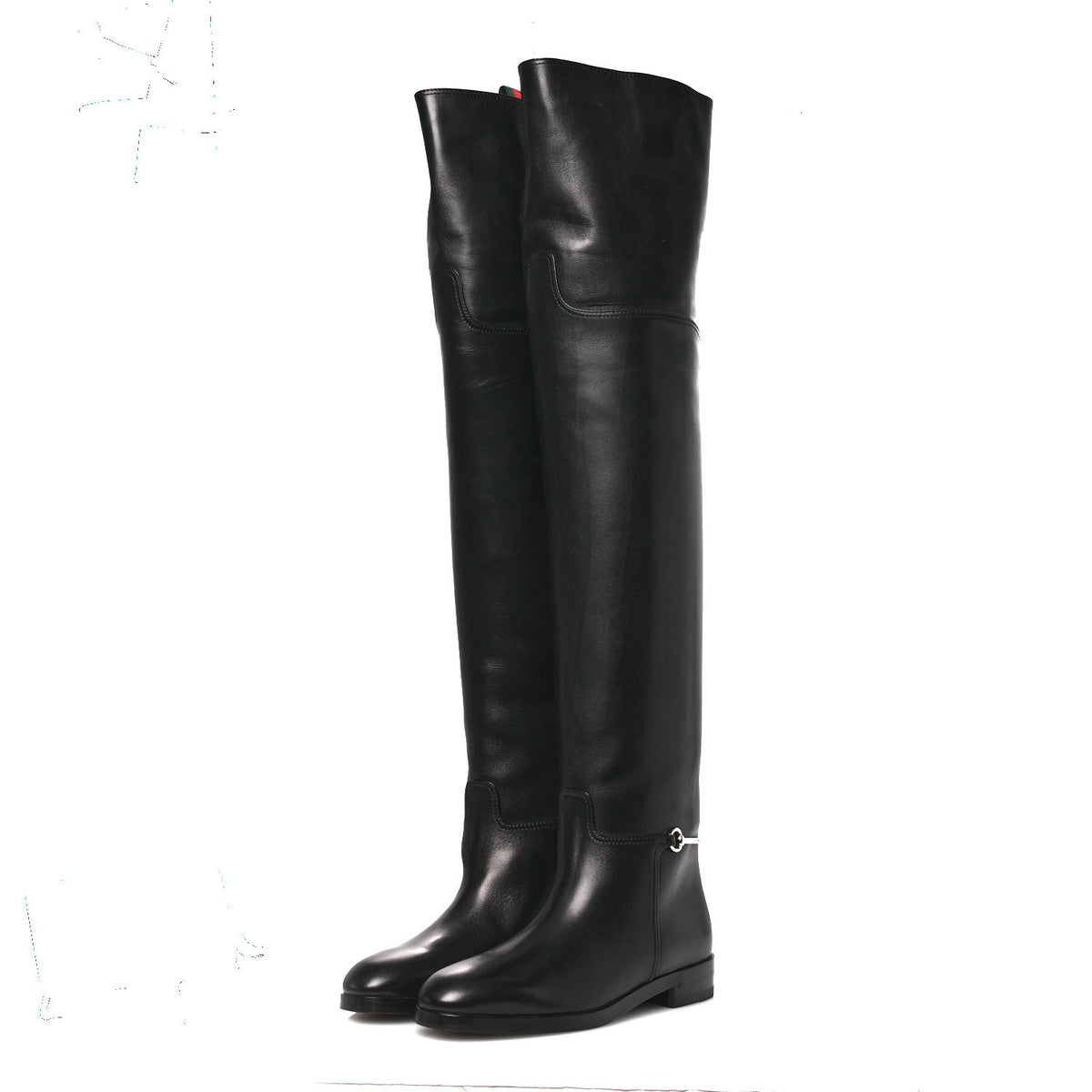 Calfskin Slim Horsebit Over The Knee High Boots 37 Black