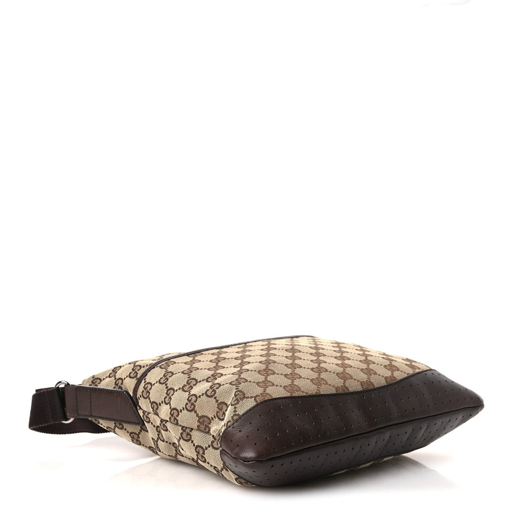 Monogram Calfskin Perforated Medium Flat Messenger Bag Dark Brown