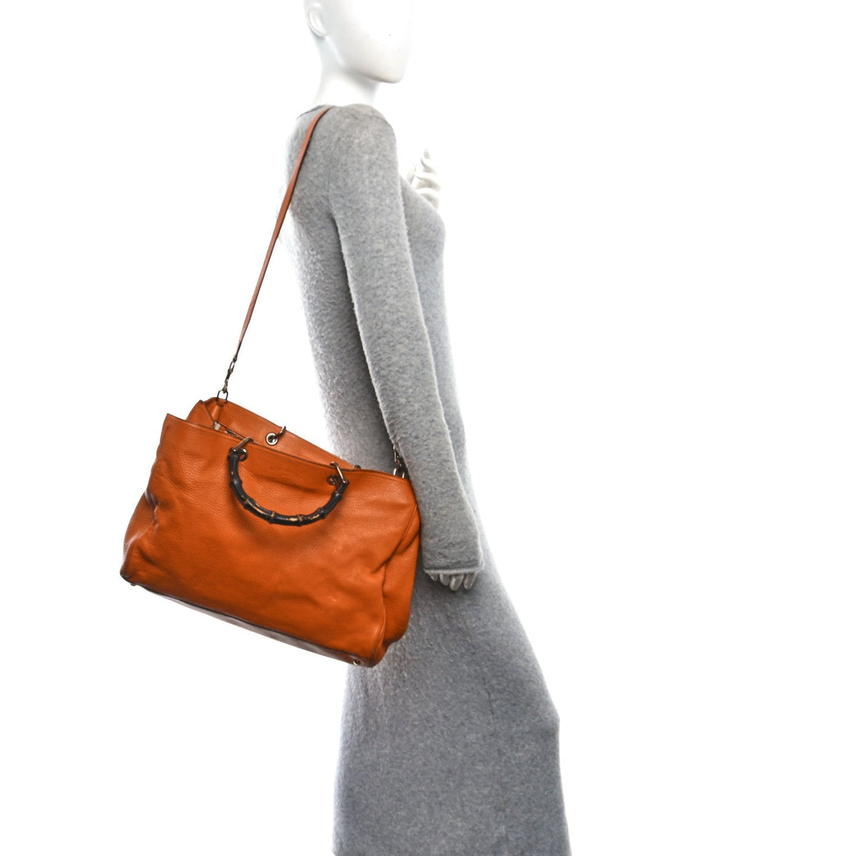 Cellarius Calfskin Large Bamboo Shopper Tote Orange