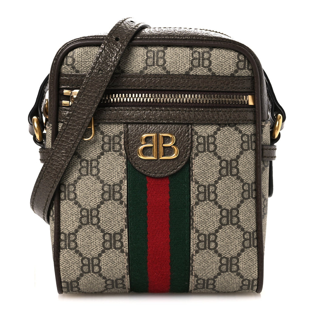 X BALENCIAGA BB Supreme Monogram Web Mini Ophidia Messenger Beige New Acero