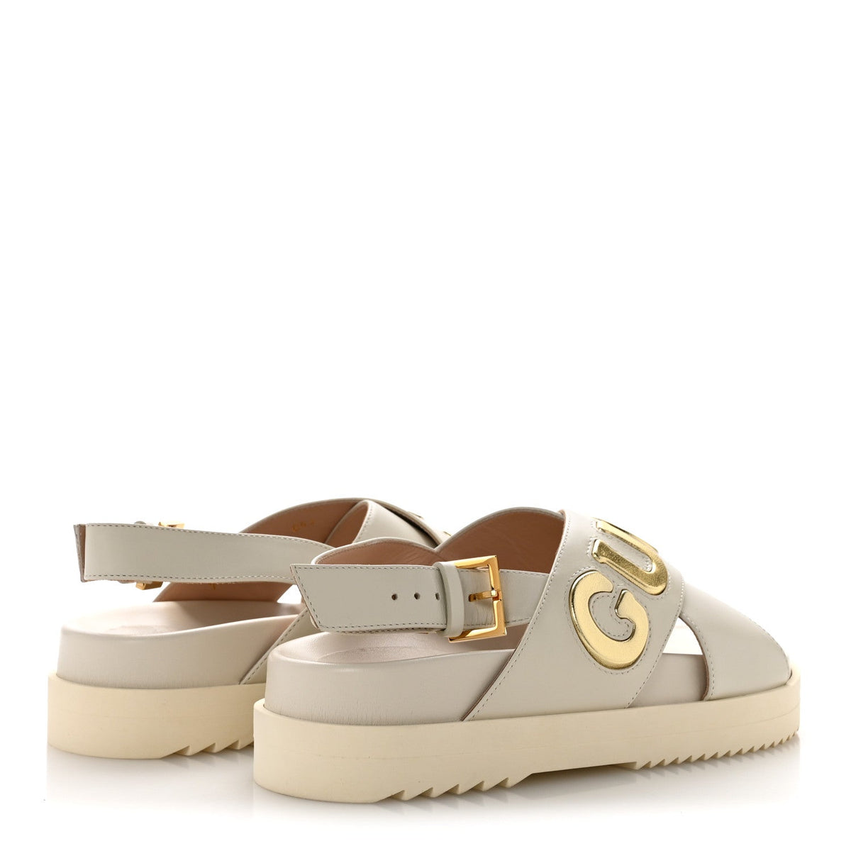 Calfskin Elizabeth Nappa Charlotte Logo Slingback Sandals 35 Mystic White Platino