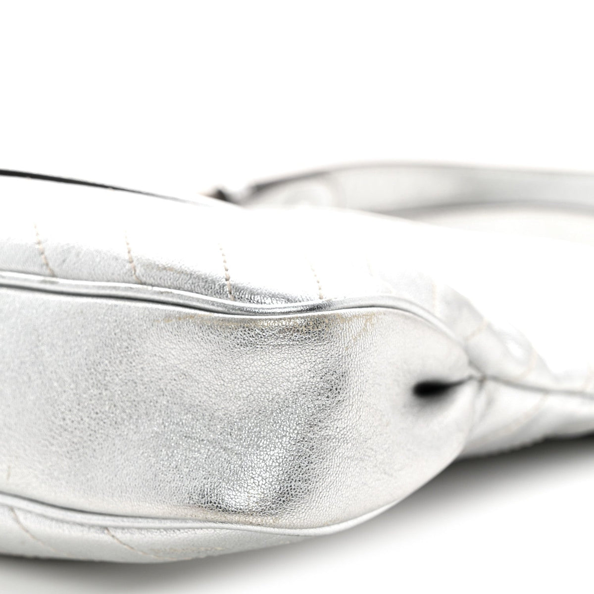 Sakai Be Green Calfskin Diagonal Stitched Small Blondie Tote Silver
