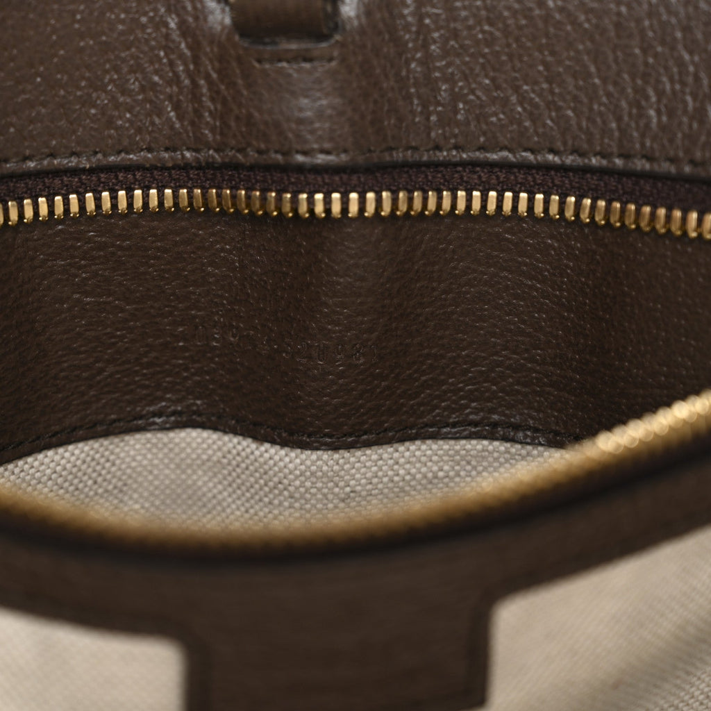Monogram Jumbo GG Textured Dollar Calfskin Web Small Tote Bag Camel Ebony New Acero