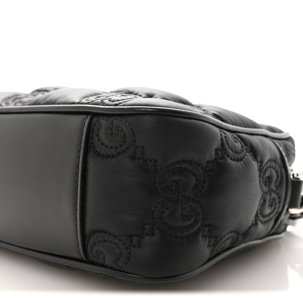 Nylon Calfskin Enamel GG Matelasse Shoulder Bag Black