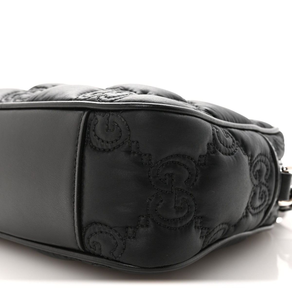 Nylon Calfskin Enamel GG Matelasse Shoulder Bag Black