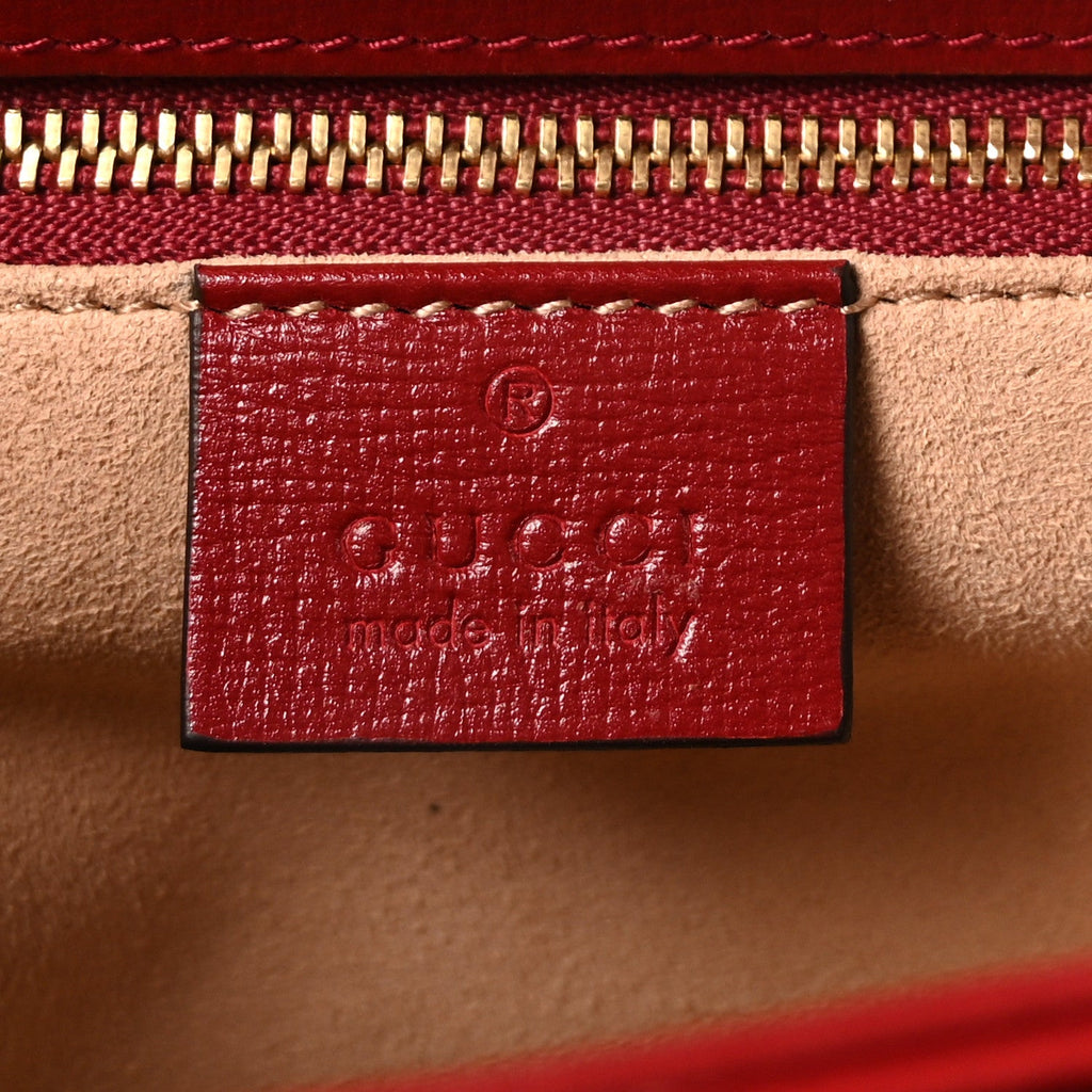 GG Supreme Monogram Azalea Calfskin Horsebit 1955 Shoulder Bag Beige Ebony New Cherry Red